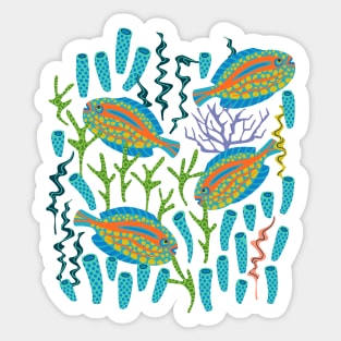 TROPICAL ZONE Coral Reef Fish Undersea Ocean Sea Creatures in Bright Colours on Light Aqua - UnBlink Studio by Jackie Tahara Sticker